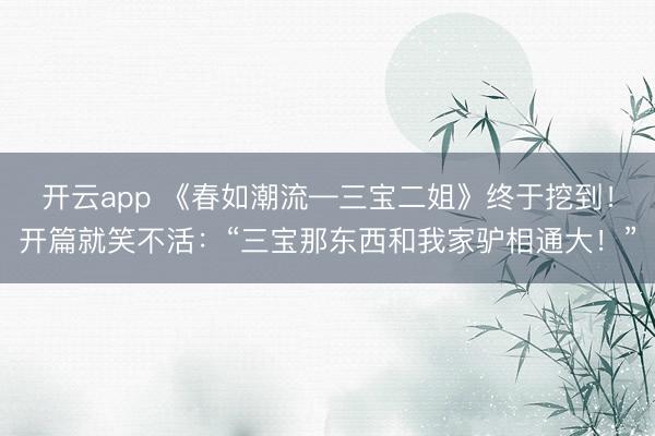 开云app 《春如潮流—三宝二姐》终于挖到！开篇就笑不活：“三宝那东西和我家驴相通大！”